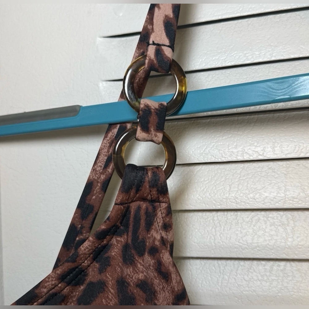 Leopard Print One Piece Swimsuit XL 16 / 18 Padded Adjustable Strap Long - Picture 2 of 8